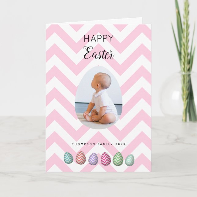 Personalised Photo Easter Egg Pink Pastel  Holiday Card (Front)