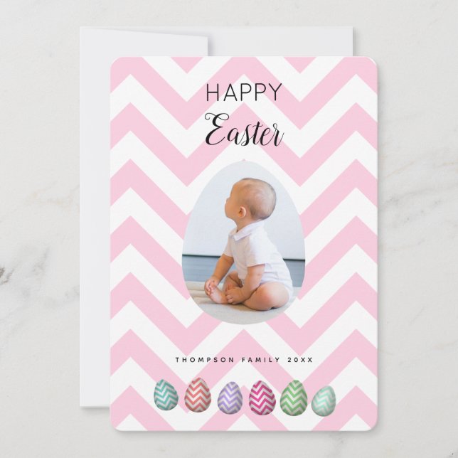 Personalised Photo Easter Egg Pink Pastel  Holiday Card (Front)