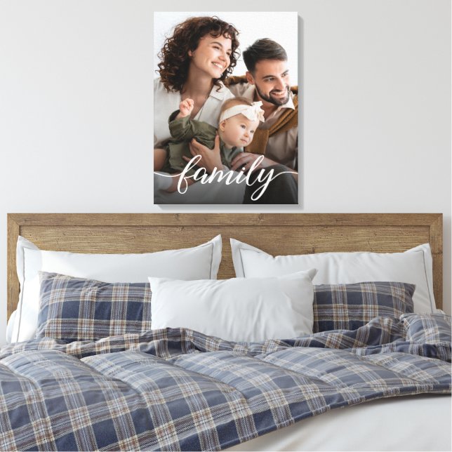Personalised Photo Elegant Family Script  Canvas Print (Insitu(Bedroom))