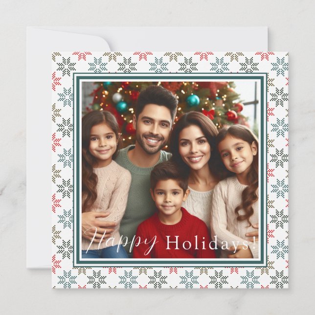 Personalised Photo, Elegant Poinsettia Holiday Card (Front)