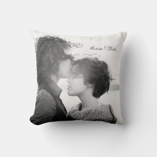 Personalised Photo Elegant Script Anniversary Text Cushion