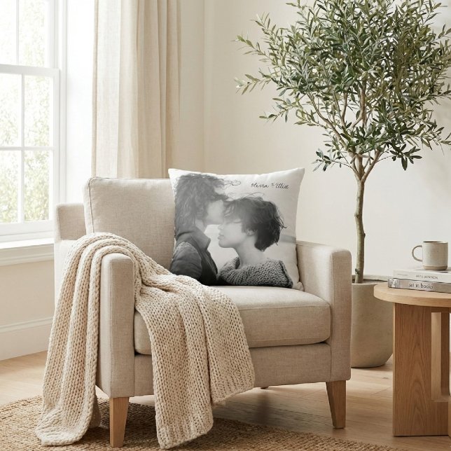 Personalised Photo Elegant Script Anniversary Text Cushion (Creator Uploaded)