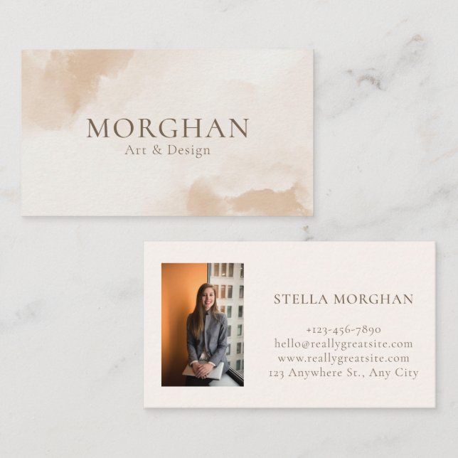 Personalised Photo Elegant Terra Cotta Watercolor Business Card (Front/Back)