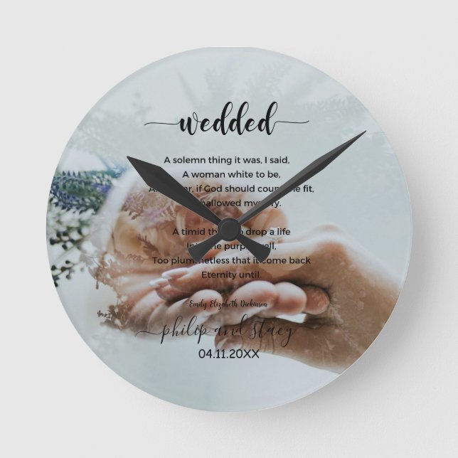 Personalised Photo Elegant Wedded Poem Round Clock (Front)