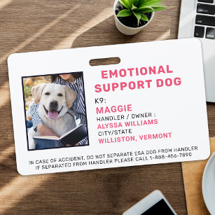 Personalised Photo Emotional Support Dog ID Badge