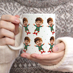 Personalised Photo Face Funny Christmas Elf Kid Coffee Mug