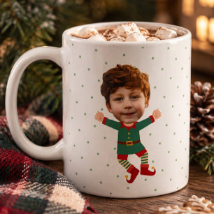 Personalised Photo Face Funny Christmas Elf Kid Coffee Mug