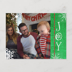 Personalised Photo Family Christmas Joy Green Holiday Postcard