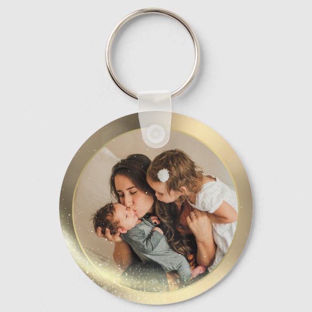 Personalised Photo Family Portrait Golden Keychain (Front)