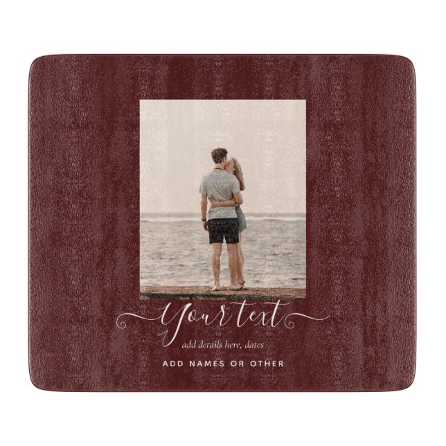 Personalised PHOTO Gifts Burgundy Theme Cutting Board (Front)