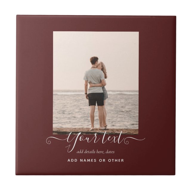 Personalised PHOTO Gifts Burgundy Theme Tile (Front)