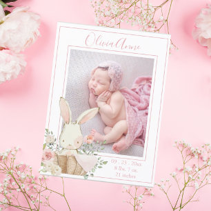 Personalised Photo Girl Bunny Birth Announcement Postcard