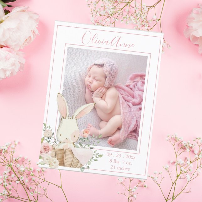 Personalised Photo Girl Bunny Birth Announcement Postcard (Creator Uploaded)