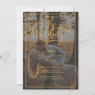 Personalised Photo Gold Calligraphy Wedding Invitation