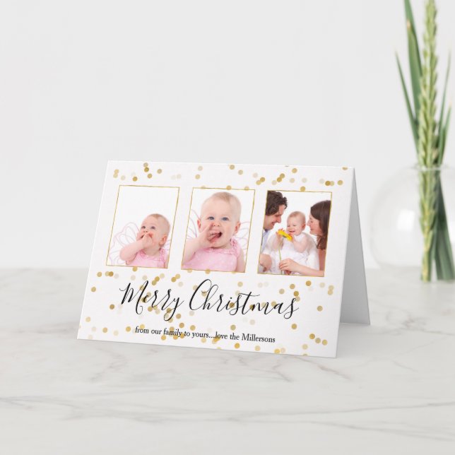 Personalised Photo Gold Confetti Christmas Holiday Card (Front)