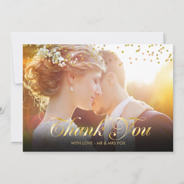 Personalised Photo Gold Confetti Script Thank You (Front)