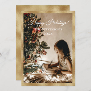 Personalised Photo Gold Happy Holidays Christmas Holiday Card