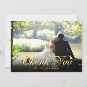 Personalised Photo Gold Hearts Script Thank You