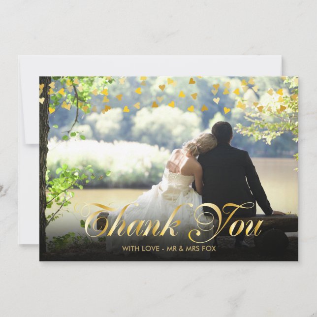 Personalised Photo Gold Hearts Script Thank You (Front)