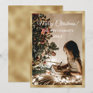 Personalised Photo Gold Merry Christmas  Holiday Card