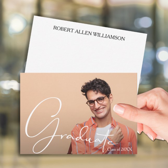 Personalised Photo Graduate Flat Card (3.5" x 5" personalized photo graduate flat note cards with your name and message on the back)