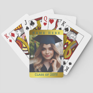Personalised Photo Graduation Class Name Gold Blue Playing Cards