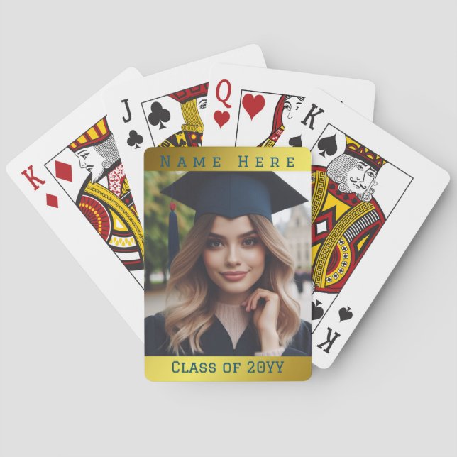 Personalised Photo Graduation Class Name Gold Blue Playing Cards (Back)