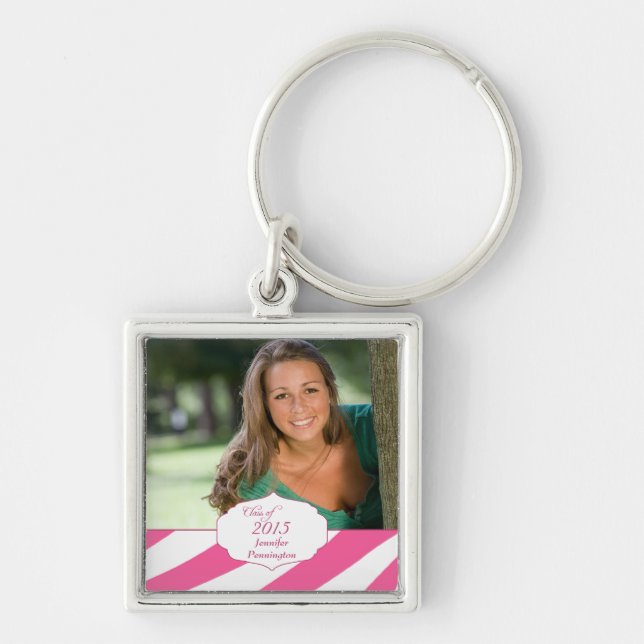 Personalised photo graduation pink zebra keychain (Front)