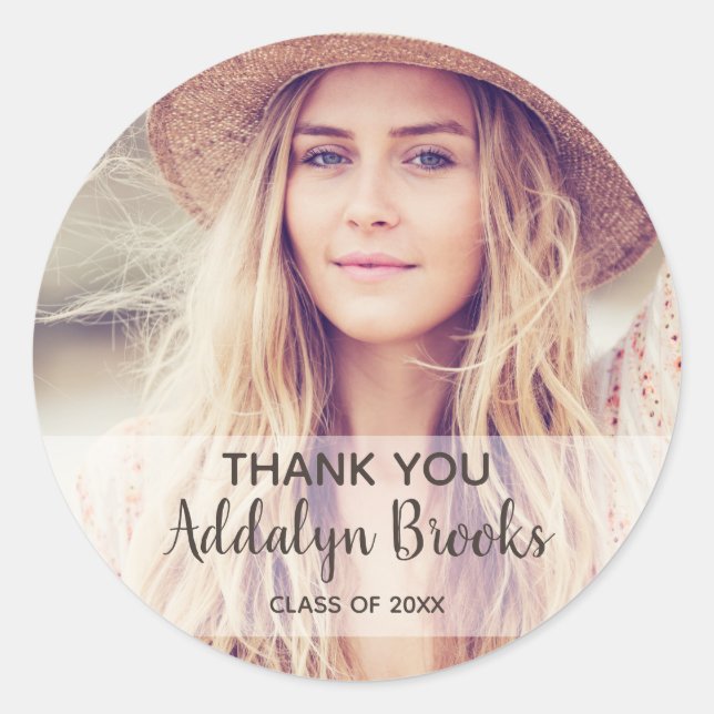 Personalised Photo Graduation Thank You Classic Round Sticker (Front)