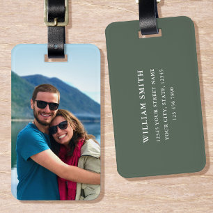 Personalised Photo Green Simple Modern Luggage Tag