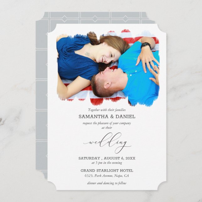 Personalised Photo Grey Typeface Script Wedding Invitation (Front/Back)