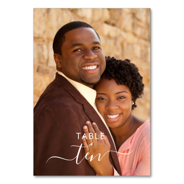 Personalised Photo Hand Lettered Wedding Table Number (Front)