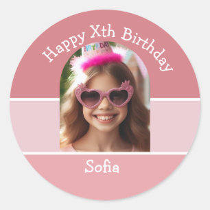 Personalised Photo Happy Birthday Name Any Age Classic Round Sticker