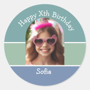 Personalised Photo Happy Birthday Name Any Age  Classic Round Sticker