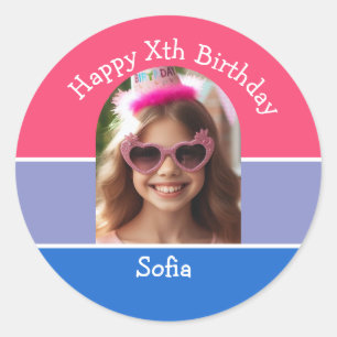 Personalised Photo Happy Birthday Name Any Age  Classic Round Sticker
