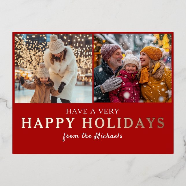 Personalised Photo Happy Holidays  Custom Festive Foil Holiday Postcard (Front)