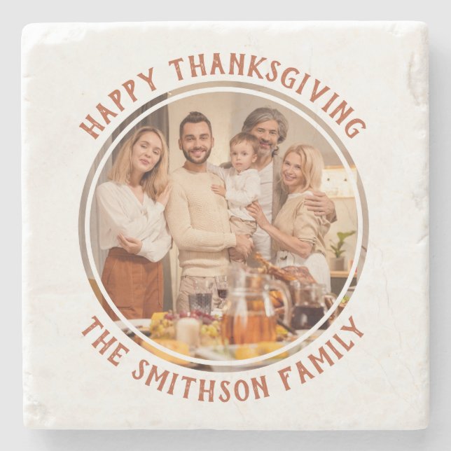 Personalised Photo Happy Thanksgiving Family Favou Stone Coaster (Front)