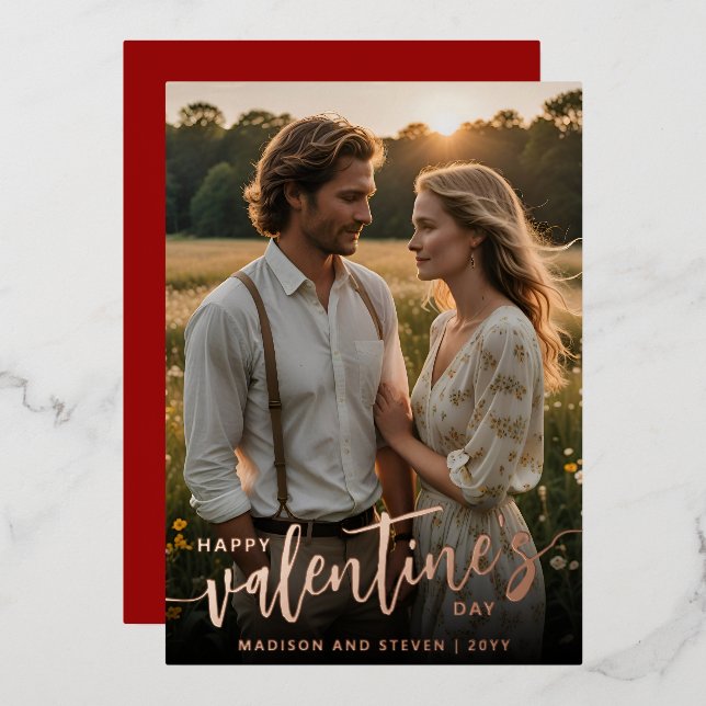 Personalised Photo Happy Valentine's Day Elegant Foil Holiday Card (Front/Back)