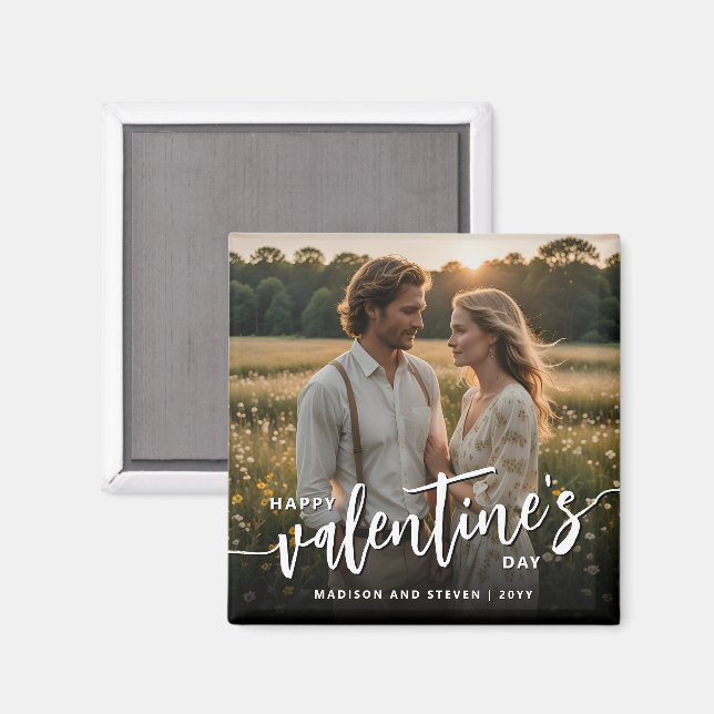 Personalised Photo Happy Valentine's Day Elegant Magnet (Front/Back)