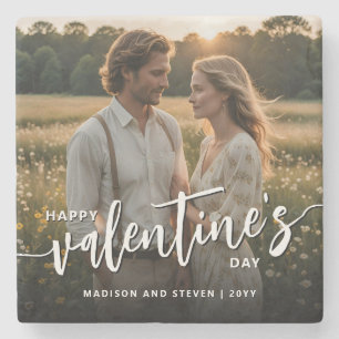 Personalised Photo Happy Valentine's Day Elegant Stone Coaster