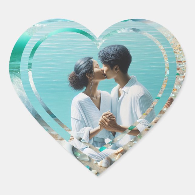 Personalised Photo Heart Beachy  Heart Sticker (Front)