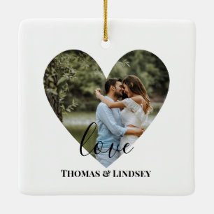 Personalised Photo Heart Frame Modern Calligraphy Ceramic Ornament