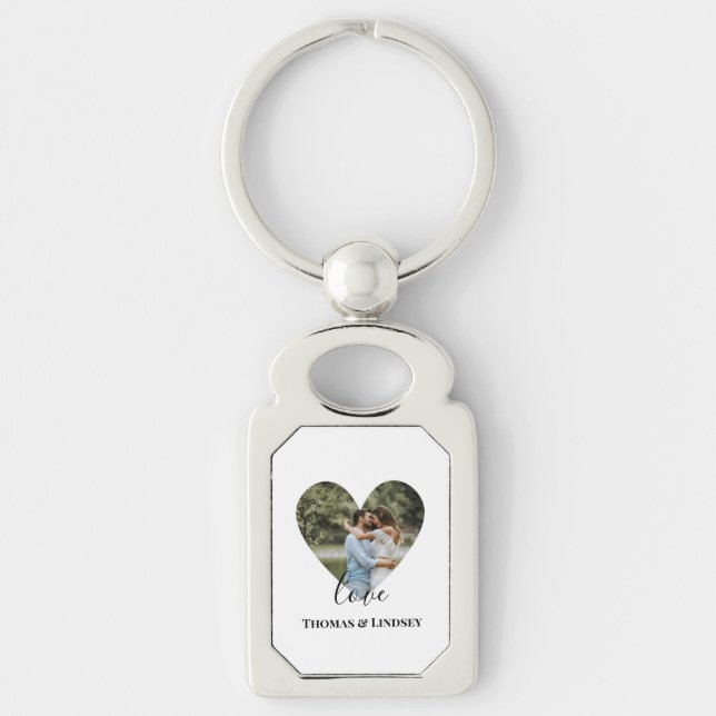 Personalised Photo Heart Frame Modern Calligraphy Key Ring (Front)