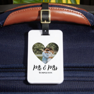 Personalised Photo Heart Frame Modern Calligraphy Luggage Tag