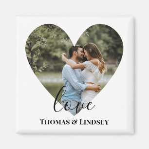 Personalised Photo Heart Frame Modern Calligraphy Magnet