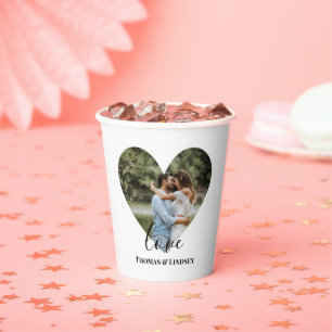 Personalised Photo Heart Frame Modern Calligraphy Paper Cups
