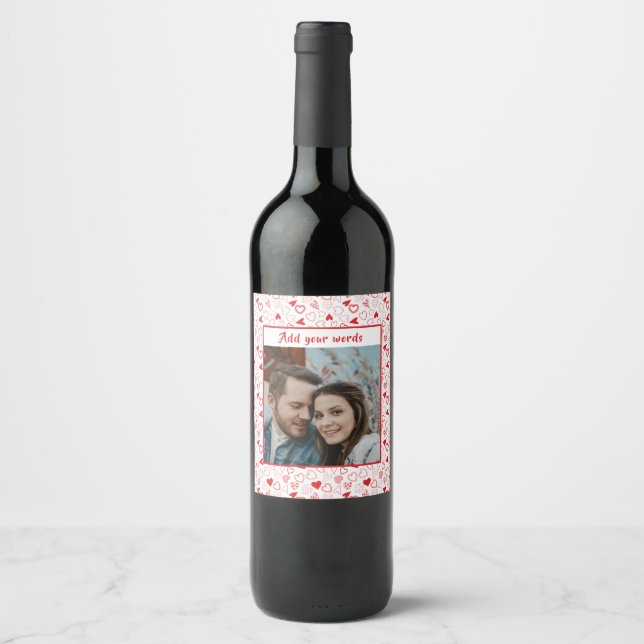 Personalised photo hearts pattern  wine label (Front)