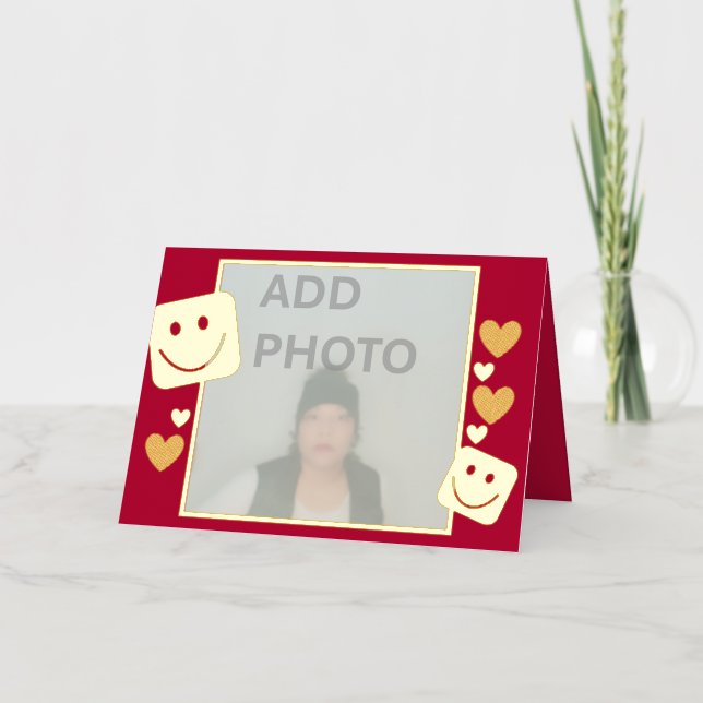 Personalised Photo Hearts Smiles Gold Foil Card (Front)