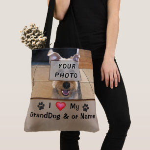 Personalised PHOTO I Love My GrandDog Gifts, Tote