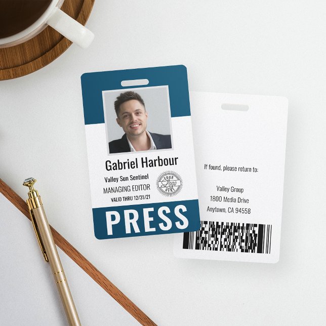 Personalised Photo ID & Logo Journalist Press Pass Badge (Creator Uploaded)